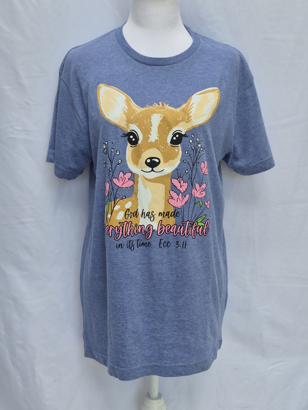 LOVE & FAITH Blue Floral Deer Graphic COTTON BLEND T-Shirt Size M MADE IN USA